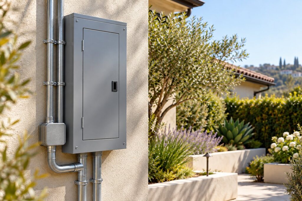 Closed residential electrical panel and conduit