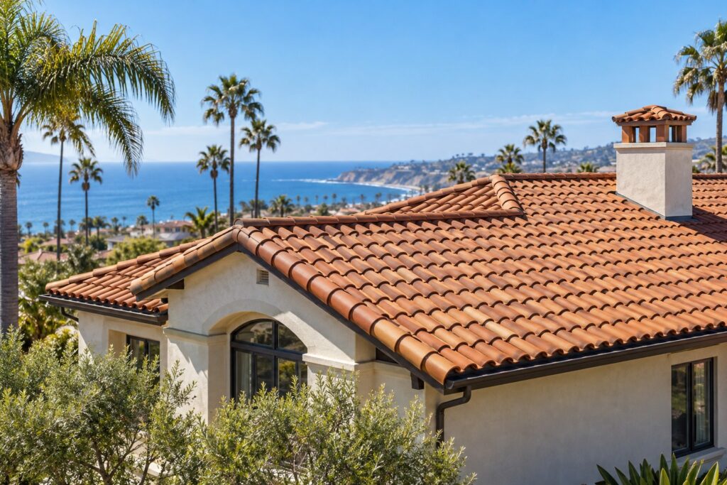 Terracotta tile roof on a Southern California home